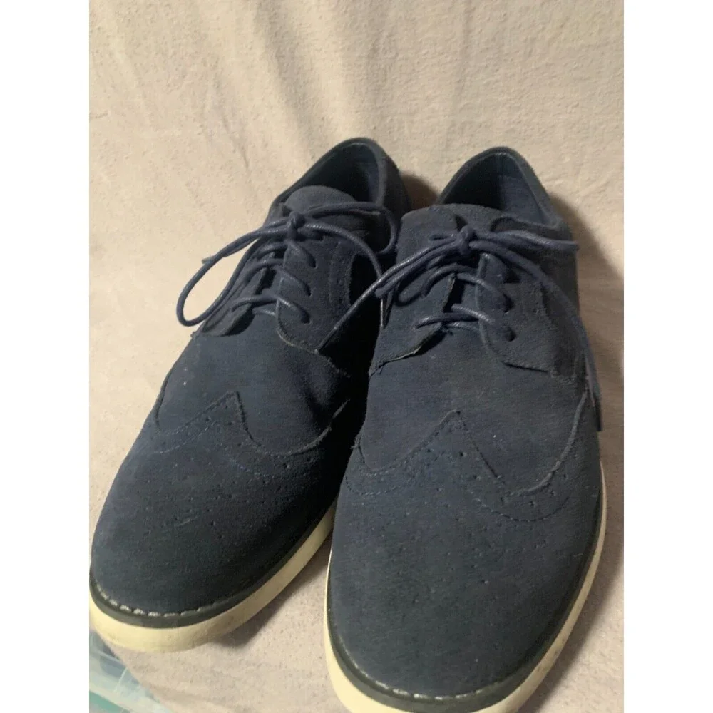 PERRY ELLIS PORTFOLIO Dress Shoes Men's Size 11.5 Blue Leather Oxford White Sole